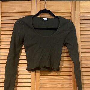 Garage Olive Ribbed Long Sleeve Top